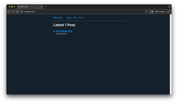 Oken Labs site screenshot taken on 29 February 2024